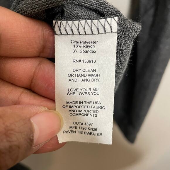 Show Me Your Mumu Women Raven Tie Gray Sweater - Picture 7 of 7